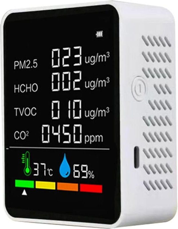 Boyuan 6-in-1 Luftqualitätsmonitor mit VOC-, HCHO-, CO2- und PM25-Erkennung, NDIR-Sensor, Temperatur- und Feuchtigkeitss...