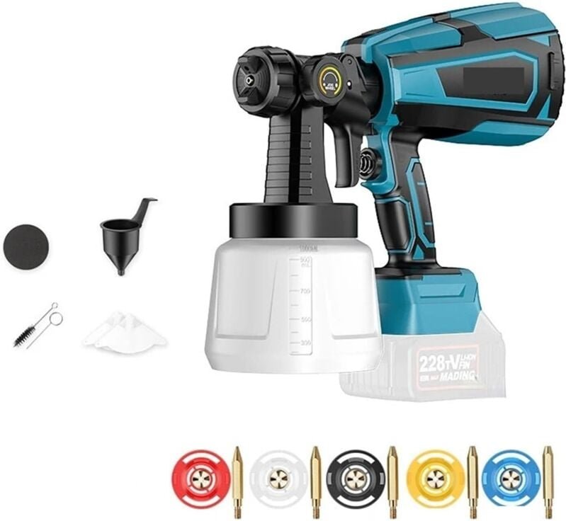 Akkubetriebene elektrische Farbspritzpistole, 1000 ml, Farbspritzgerät für Autolackierung, Möbellackierung, Stahlbeschic...