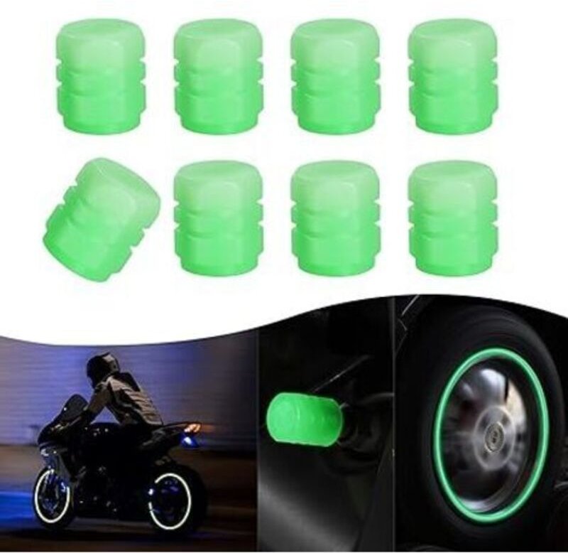 Leuchtende Reifenventilkappe (Grün), 8 Stk. leuchtende, staubdichte Universal-Reifenventilkappe, leuchtende Ventilanschl...