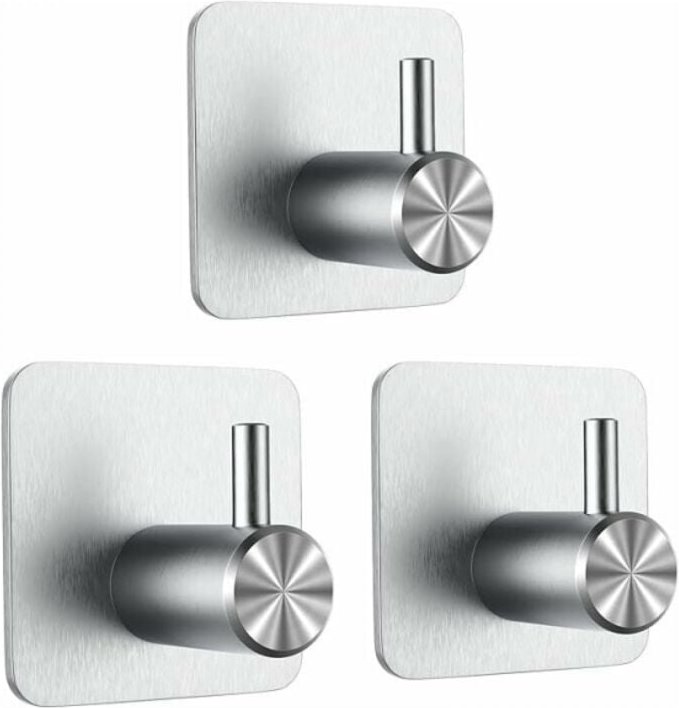 3M Klebehaken, 3er-Pack Badezimmer-Wandhaken, Handtuchhalter ohne Bohren, Edelstahl-Küchenaufhänger, Silber