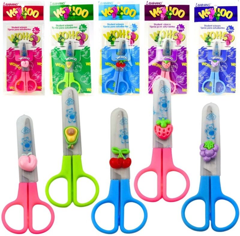 Ambidextrous School Scissors with Safety Cover, 12cm