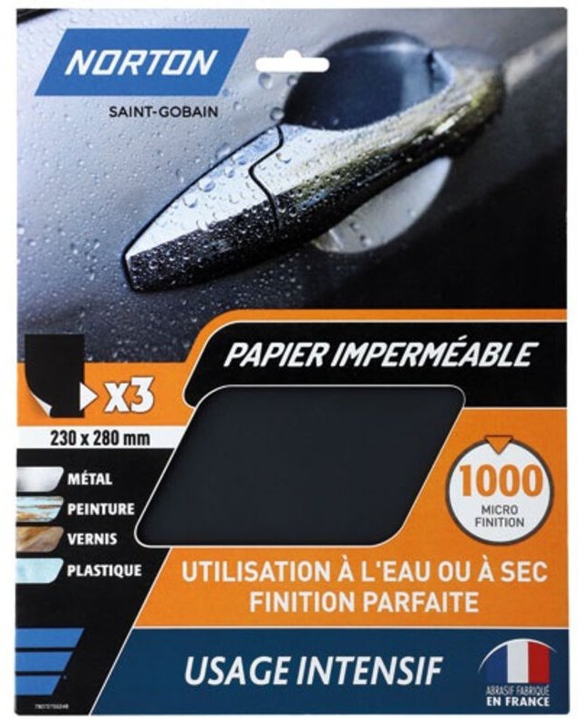 Wasserfestes Papier 23x28cm Körnung 1000 X3 - Norton