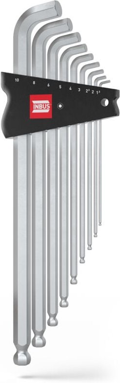 INBUS® 70211 Innensechskant Winkelschrauberdreher Set 100° mit Kugelkopf 9teilig 1.5 bis 10 mm XL Winkelschlüssel