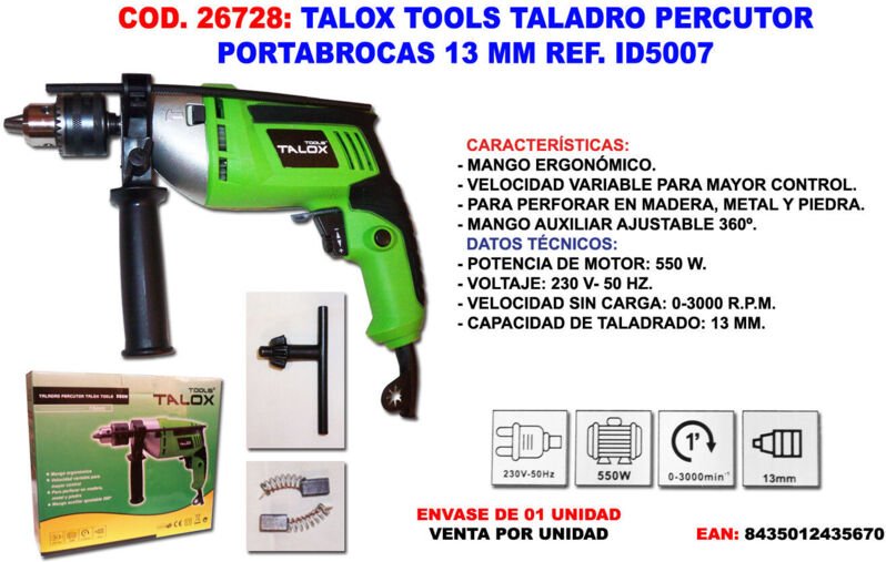 Talox Tools 550 w Bohrhammer mit 13 mm Bohrfutter ID5007