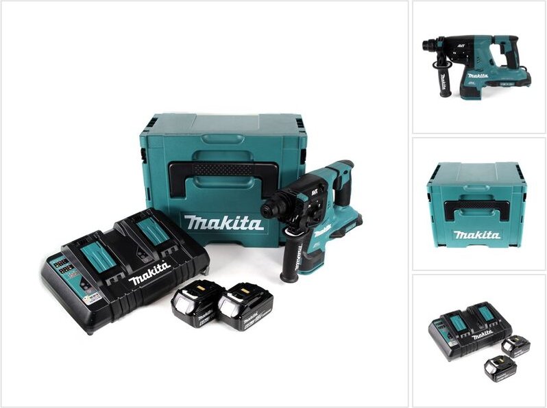 Makita DHR 280 PGJ 2 x 18 V 36 V Li-Ion Akku Bohrhammer 28 mm Brushless für SDS-PLUS im Makpac + 2 x 6,0 Ah Akku + Doppe...