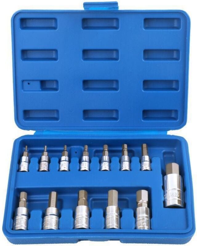 13-teiliger Innensechskant-Steckschlüsselsatz 1/2", 3/8", 1/4", Satz mit 13 Innensechskant-Steckschlüsseln 2-14 mm