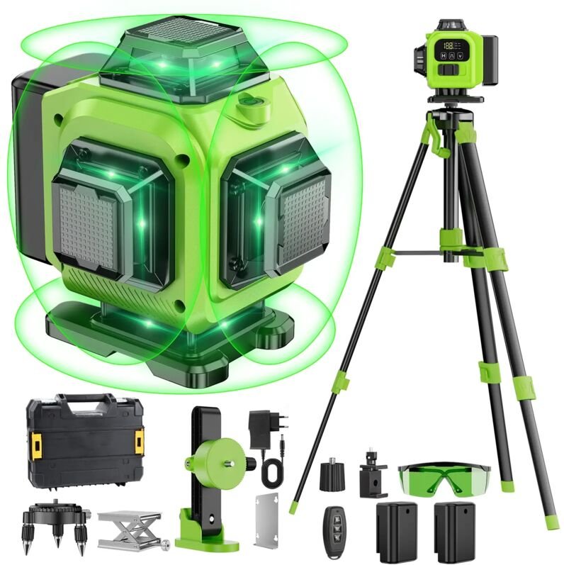 4x360° Grünlaser-Niveau mit 16 Linien Selbstnivellierend & Fernbedienung