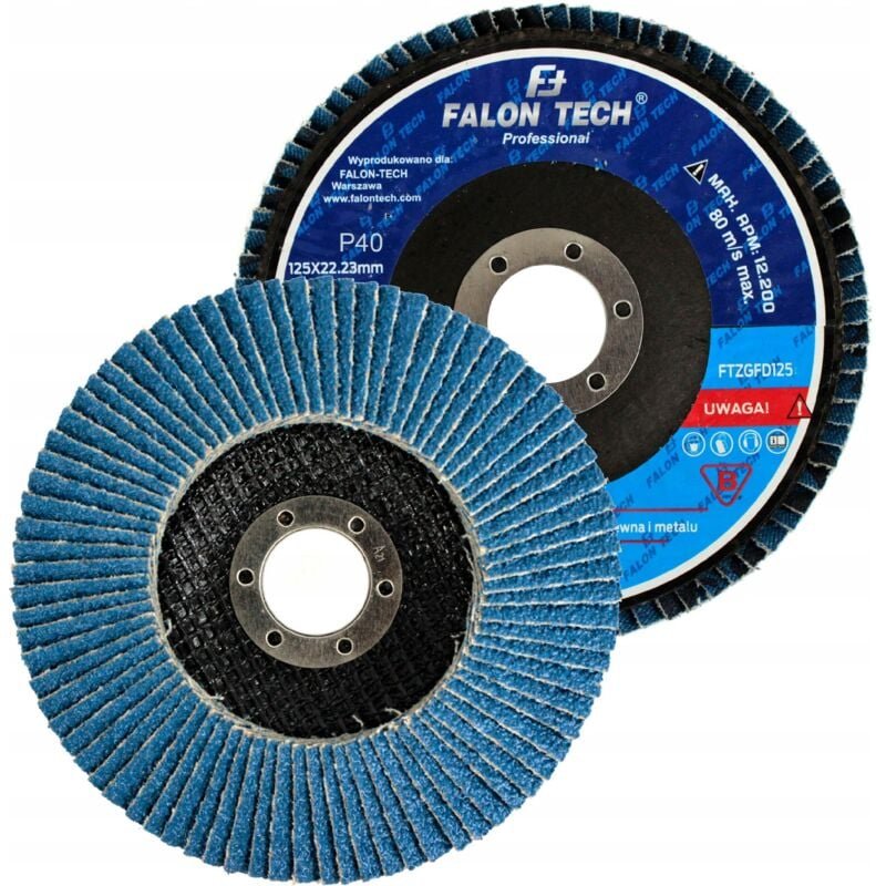 Fächerschleifscheibe zum Schleifen, Zirkonium, Edelstahl, 125mm P40, FALON TECH