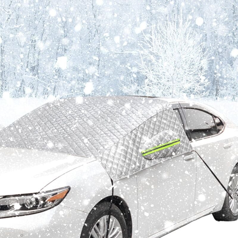 Winter-Windschutzscheibenabdeckung, Frostschutz-Windschutzscheibenabdeckung mit Spiegelabdeckungen und Reflektorstreifen...