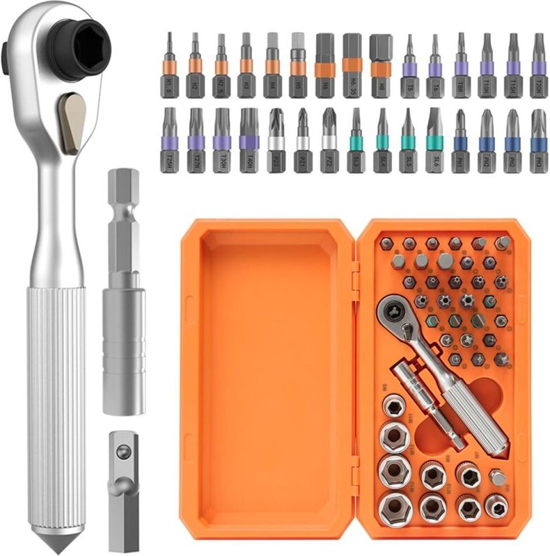 42-in-1 Magnetischer Ratschenschraubendreher-Satz mit abnehmbarem Drehgriff und 40 Bits aus S2-Legierung, Reparaturwerkz...