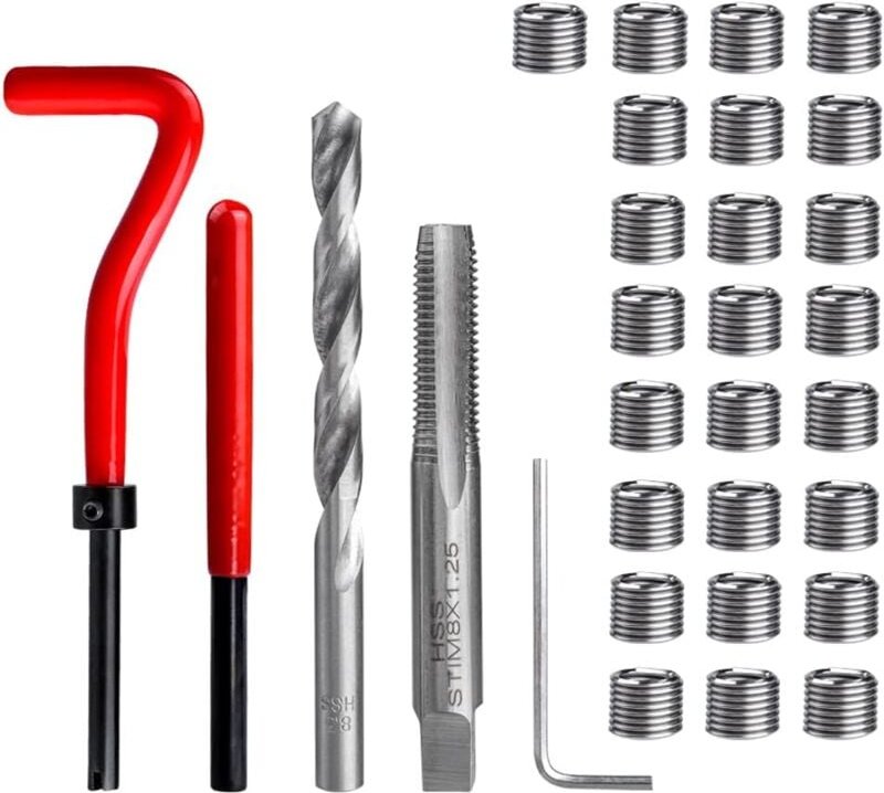 Gotrays - M8-Gewindereparatursatz aus Edelstahl, 30-teiliges Gewindereparaturwerkzeug mit Bohrer, Gewindebohrer, Gewinde...