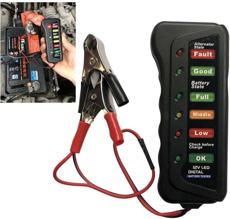 12-V-Batterietester, 6 LED-Anzeigen, Autobatterietester, 12-V-Lichtmaschinenbatterieanalysator für Auto, Motorrad