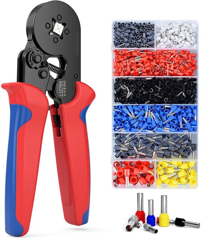 Crimpzange, Crimpwerkzeug-Set mit 1200 Kabel-Aderendhülsen-Klemmen, verstellbare Aderendhülsen-Crimpzange, elektrische D...