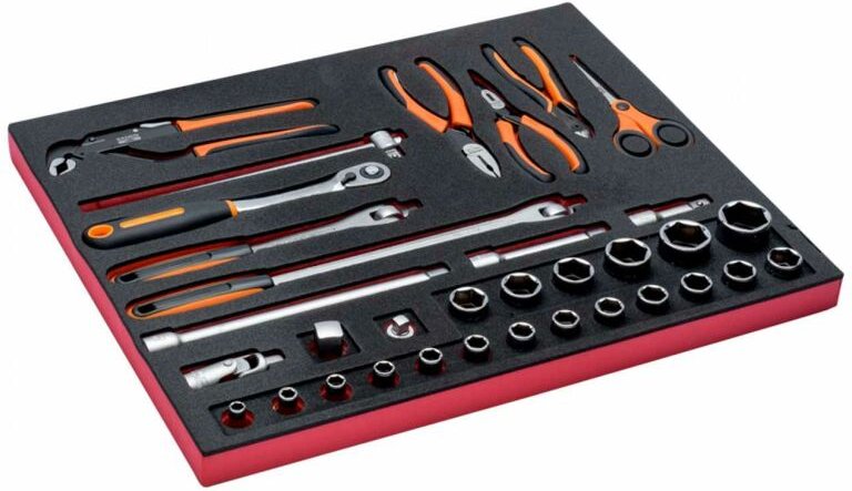 Bahco Fit&Go 3/3 Schaumstoffeinlage 1/2 Steckschlüssel-Einsatz-/Zangensatz 34