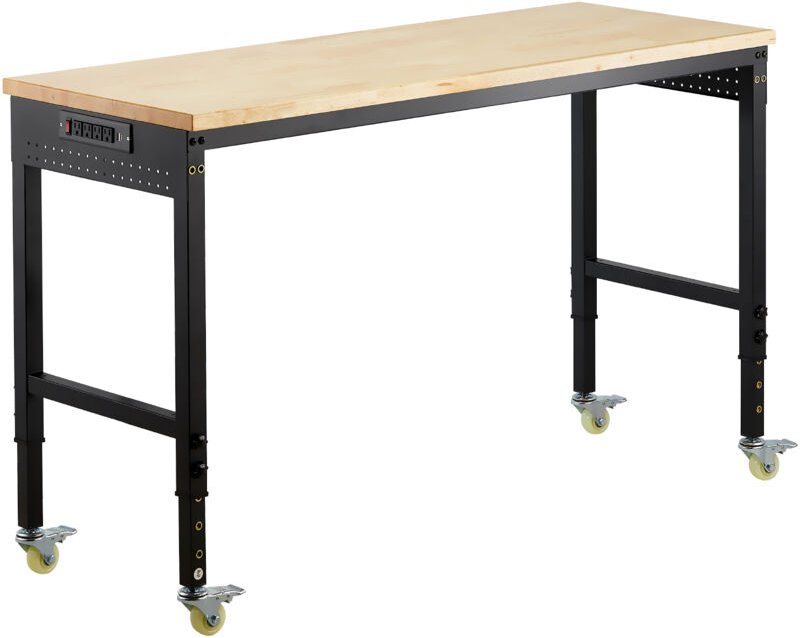 Mophorn Werkbank 1524x559x711-1030mm, 907 kg Belastbarkeit, Arbeitstisch mit Steckdose, Rollen und Werkzeugtafel, stabil...