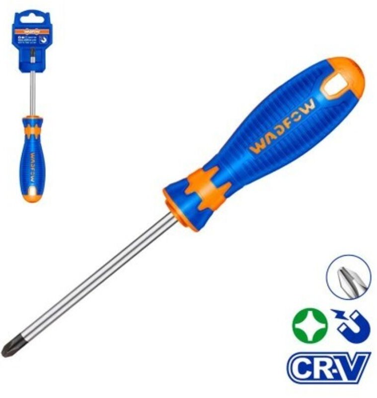 WADFOW Kreuzschlitzschraubendreher – PH2 x 150 mm, Cr-V-Stahl, runder Griff und magnetische Spitze