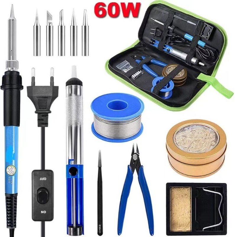 Lötkolben, Lötkolben-Set, Lötwerkzeug mit einstellbarer Temperatur, mit Lötkolbenspitzen, Sauger, Lötdraht, Pinzette, Dr...