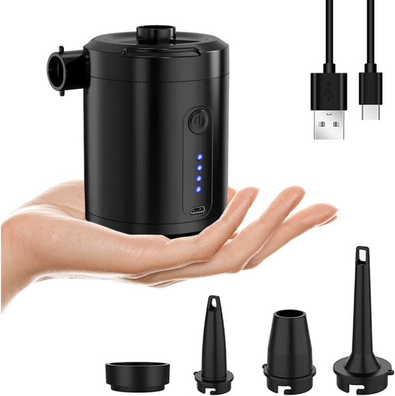 Wiederaufladbare elektrische Luftpumpe mit 5200 mAh, Digitalanzeige, 280 l/min Schnellaufblasfunktion, 3 Düsen + Vakuumb...