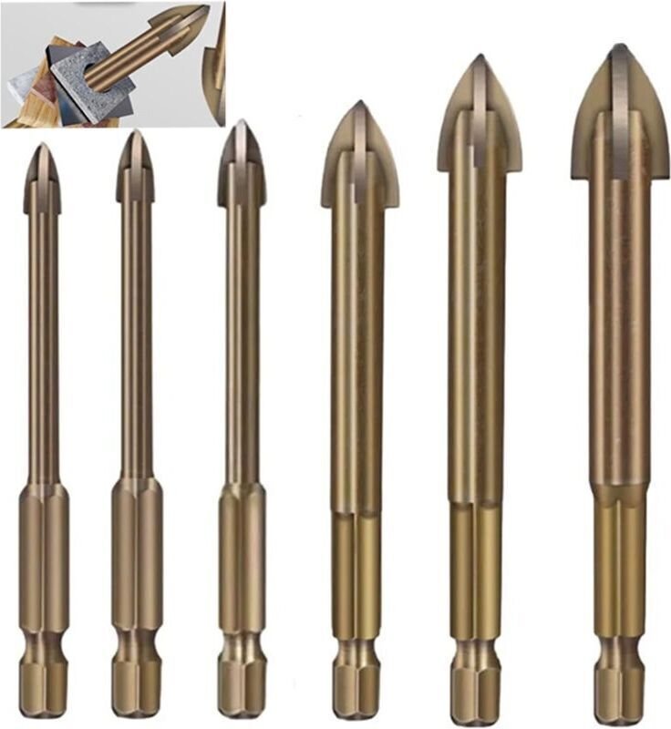 Set mit 6 effizienten Universalbohrern, hochhartem Dickbohrer-Set, Hartmetallbohrer-Zubehör, multifunktionaler Kreuzbohr...