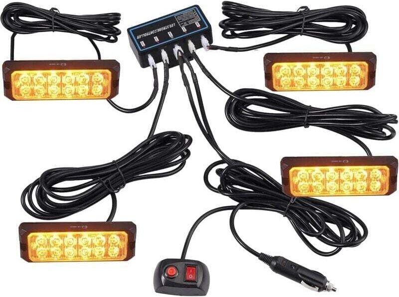 12 LED-Blitzlichter fürs Auto, 8 Modi, IP68, wasserdicht, mit Steuerbox, universell für Autos, LKWs, Anhänger, Wohnwagen...