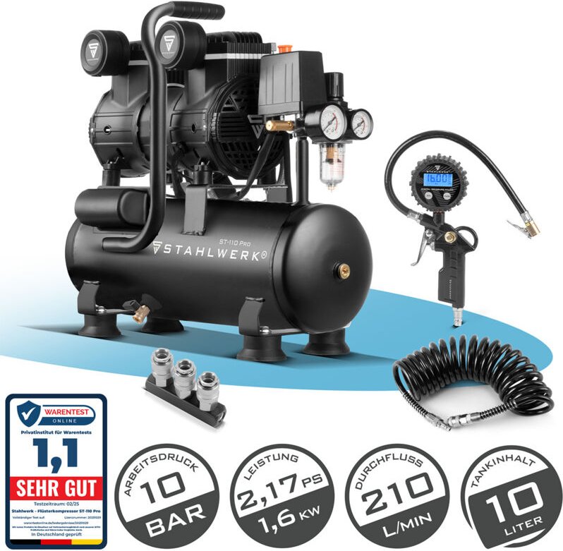 STAHLWERK Kompressor ST-110 Pro Druckluftset Vollausstattung