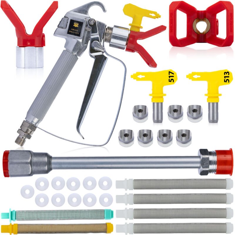 Rosfix Set – Spritzpistole mit 2x Düse 517/513 30cm Lanze, 11x Dichtung, 6x Filter 60/100/30 Mesh Malerei Zubehör für Fa...