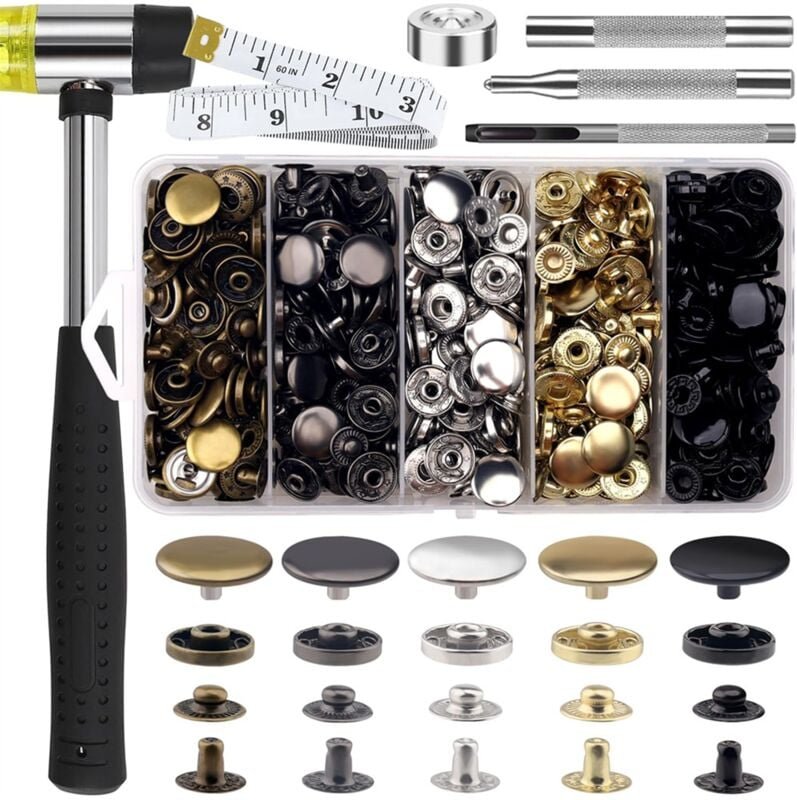 506-teiliges Druckknopf-Set, 15-mm-Leder-Set, Druckknöpfe, für Kleidung, Jacken, Armbänder, Taschen