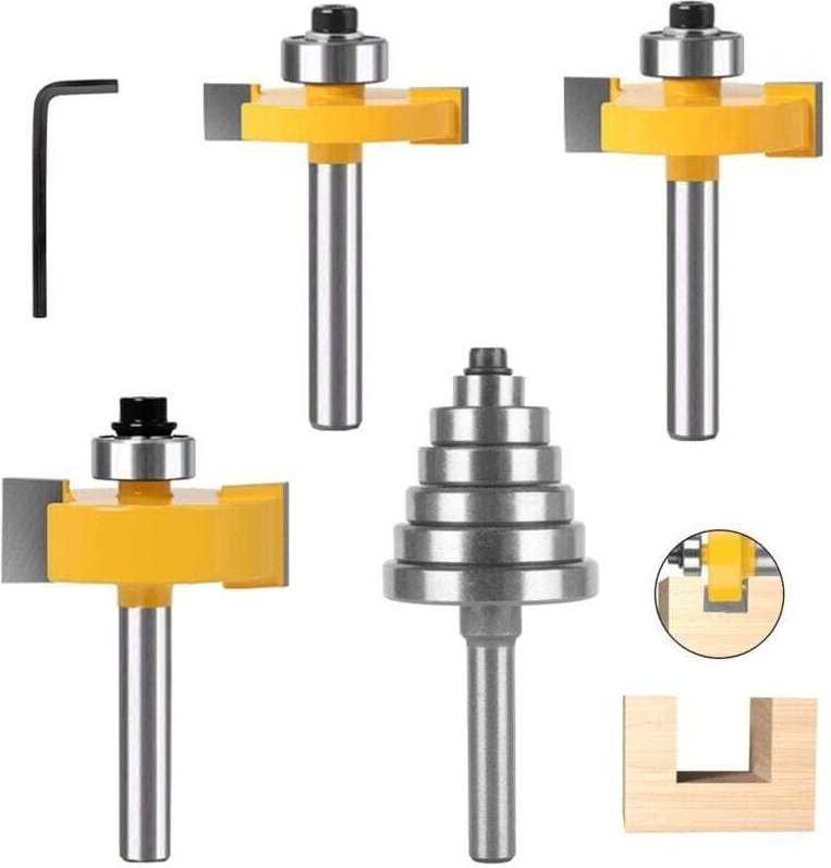 Set mit 3 Flachfräsern (8 mm Schaft), Fräsern (8 mm Schaft), Fräsern mit 6 verstellbaren Lagern, Nutfräser und Feder für...