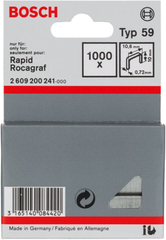 Feindrahtklammern Typ 59 10,6 x 0,72 x 10 mm BOSCH - 2609200241