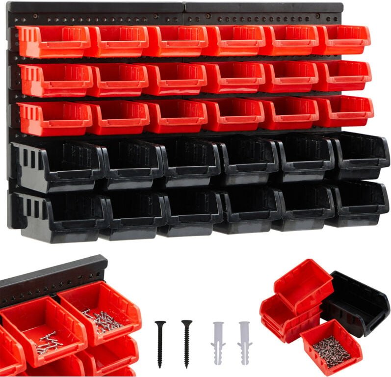 AREBOS Werkzeugwand Wandregal 32 TLG Lagersystem 12 große & 18 mittlere Stapelboxen Inkl. Befestigungsmaterial Herausneh...