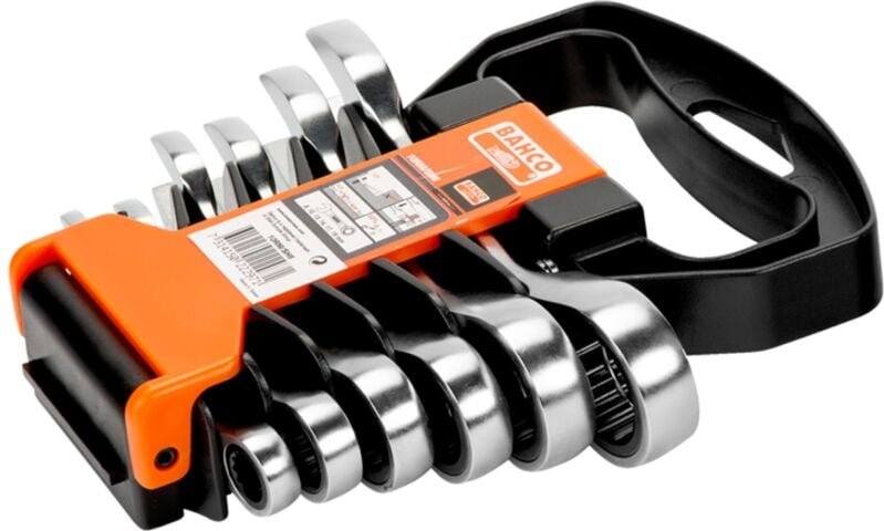 Bahco - Kurzer Knarren-Ring-Maulschlüssel-Satz, 6-tlg./Kunststoffholster