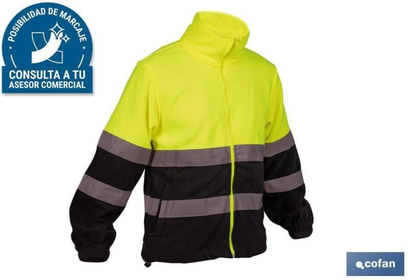 Gut sichtbares Fleecefutter, Größe XXL, mit Reißverschluss und Taschen, 100 % Polyester, Farbe Gelb und Blau