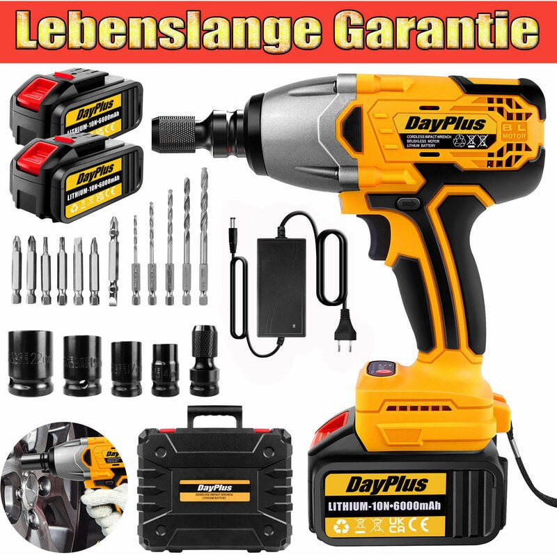 Bürstenloser Akku Schlagschrauber 1/2 Zoll Vierkantschlüssel mit 2tlg Akku 6.0Ah
