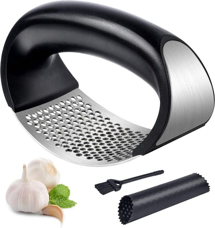 Knoblauchpresse, Silikon-Knoblauchrohrreiniger und -schäler, leicht zu bedienen und zu reinigen, spülmaschinenfest (Drei...