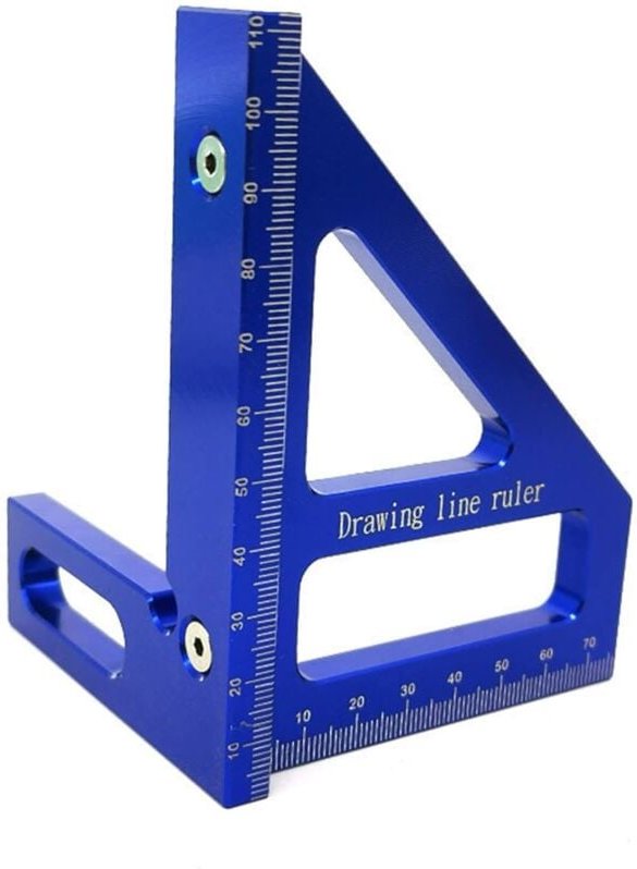 Quadratisches Messgerät aus Aluminiumlegierung, 45/90-Grad-Winkel, 3D-T-Lineal, Holzbearbeitungs-Messwerkzeug, Blau