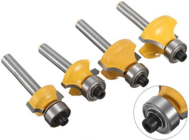 4 Stück Holzbearbeitungs-Rundfräser, Hartmetall-Eckenrundungsfräser, Schnittradius 1/2 Zoll, 3/8 Zoll, 1/4 Zoll, 1/8 Zol...
