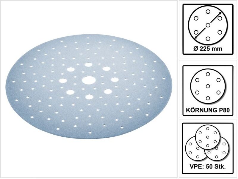 Stf D225/128 P80 GR/25 Schleifscheibe P80 225 mm 50 Stk. ( 2x 205655 ) für Langhalsschleifer planex lhs 2 225 eq(i), pla...