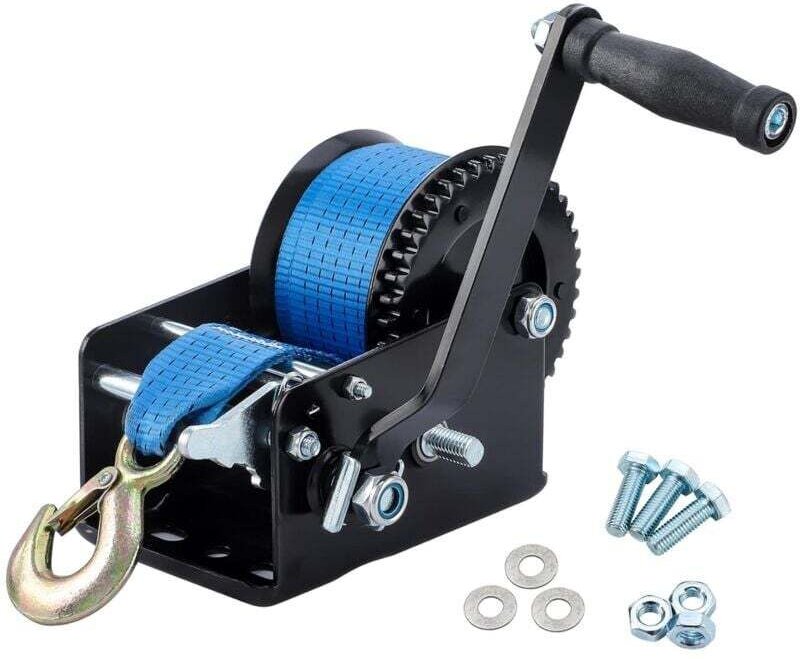 OUYLAF Handwinde, 3000 lbs (1365 kg) Zugkraft, Handwinde mit 10 m blauem Polyesterseil, tragbare bidirektionale Seilwind...