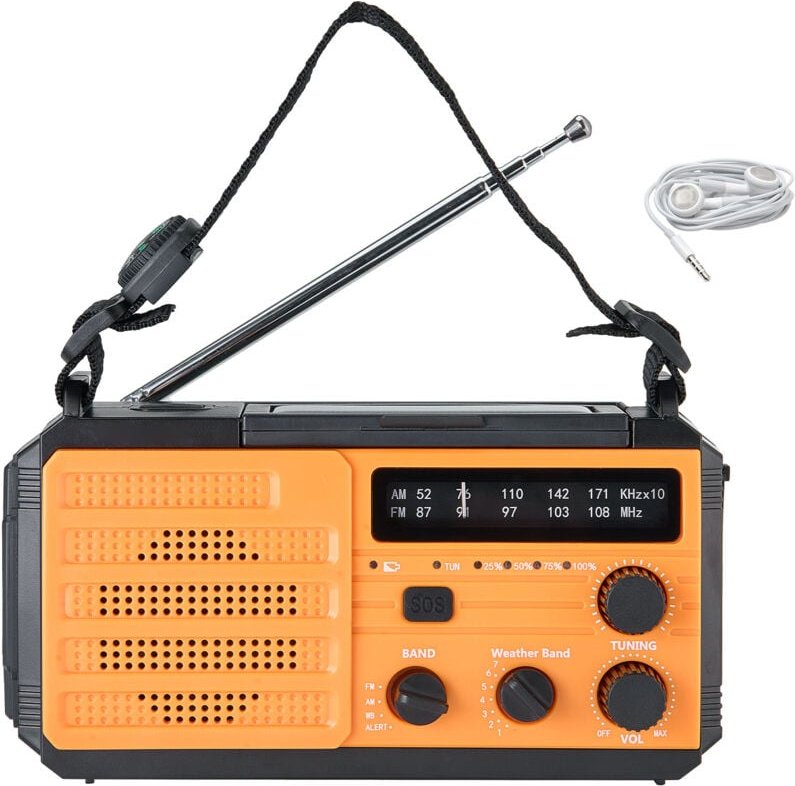 Mophorn Notfall-Wetterradio mit Kurbelantrieb, 8000 mAh Akku, FM/AM/WB/NOAA-Alarm, Solar-Notfallradio mit USB-Ladefunkti...