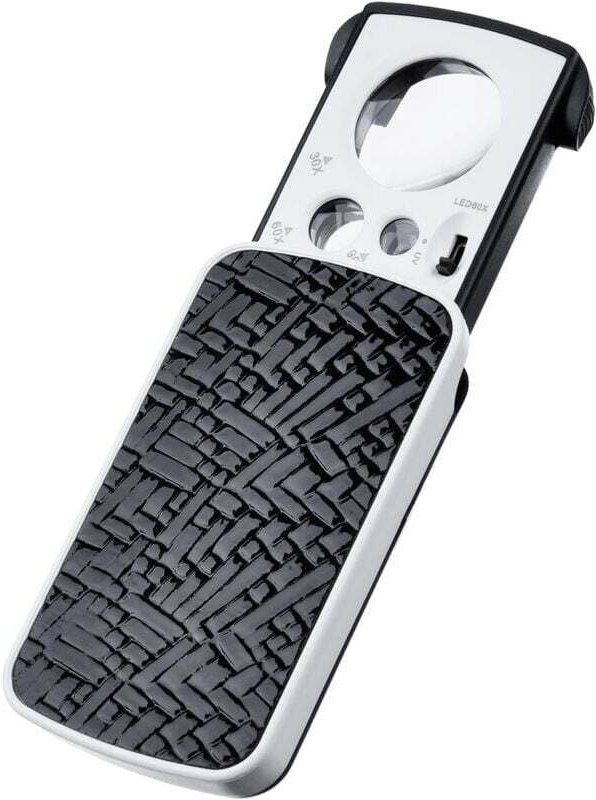 Loupe de bijouterie, petite loupe de bijouterie portable, grossissement 30x, 60x, 90x, avec lumière LED et UV (noire).