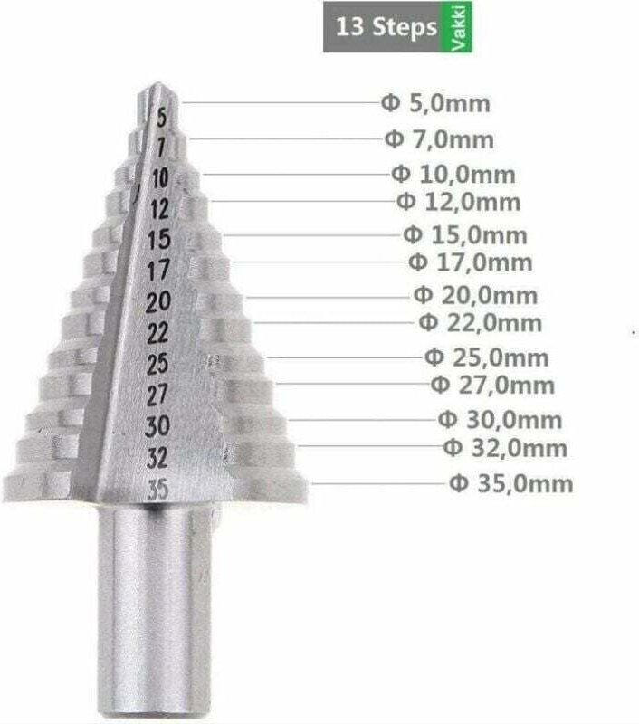 Stufenfräser, Doppelschneider (5 mm–35 mm), titanbeschichtet, robust, ideal für Schraubendreher zum Bohren in Stahl, Hol...