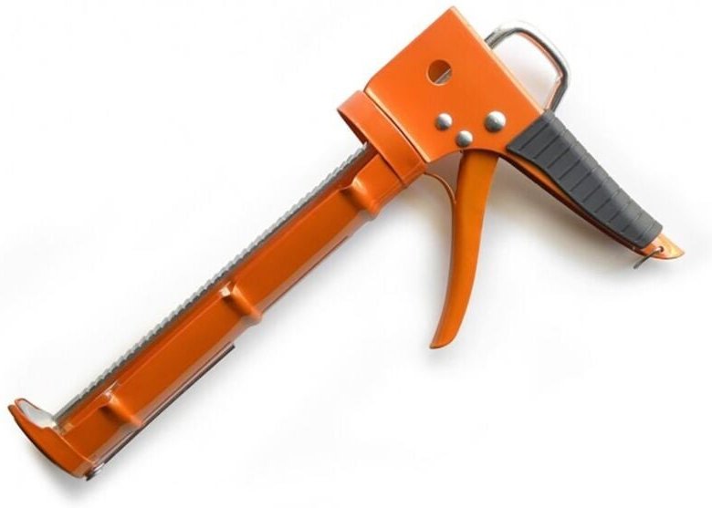 Unecol - Verstärkte Metallpistole für Silikonkartuschen mit Zahnstange in Orange für den professionellen Gebrauch supert...