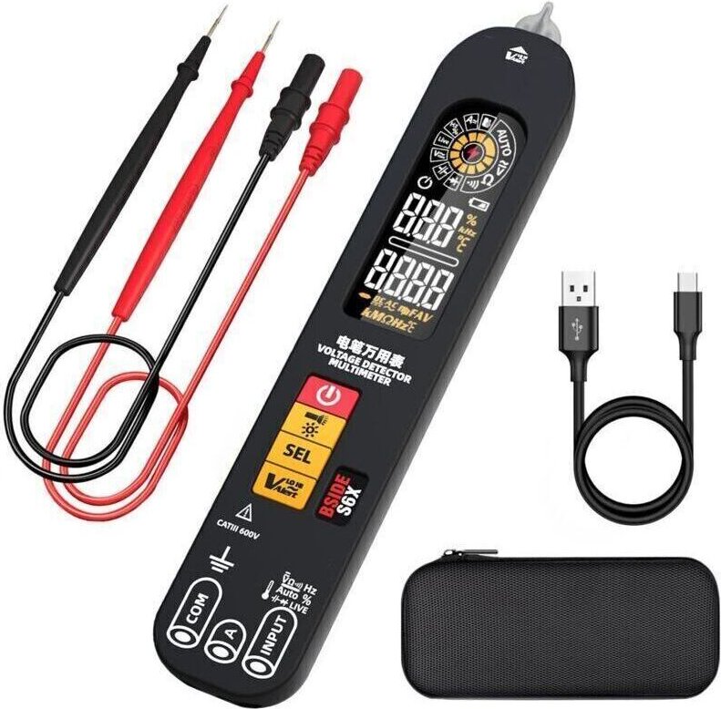 S6X Wiederaufladbares digitales Stiftmultimeter mit Spannungsprüfer, Farbanzeige, automatischer Strom-, Spannungs-, Wide...