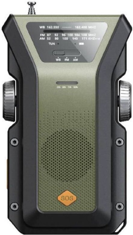 Notradio, tragbares AM/FM/WB-Wetterradio (NOAA), 4000 mAh, USB-C/Solar/Handkurbel, 3 Lademodi, SOS-Alarm
