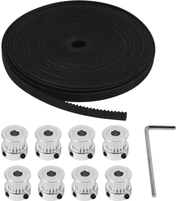 8Stueck 5mm 20 Zaehne Aluminium Zahnriemenscheibe + 5 Meter Gummi 2mm Teilung 6mm breiter Zahnriemen fuer 3D Drucker CNC