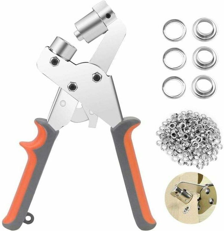 Senzange, professionelles Ösen-Stanzset, 100-teilig (10 mm Innendurchmesser), Metall-Ösen-Befestigungszange für PVC-Lede...