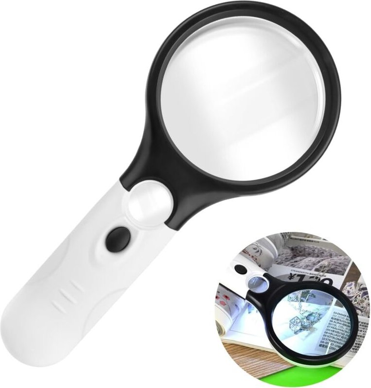 Leselupe mit Licht, 3x45x Vergrößerung, 3 LED-Leuchten, Doppelglaslinse, für Senioren, Kinder und Juweliere