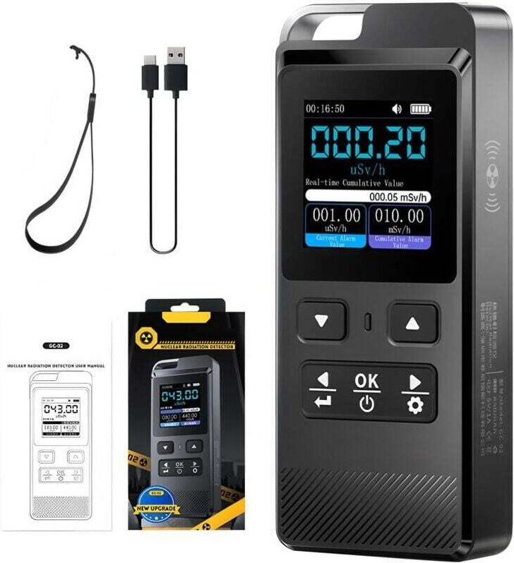 Geigerzähler, tragbarer Detektor für nukleare Strahlung mit optischen und akustischen Alarmsignalen, zeitgesteuerte Über...
