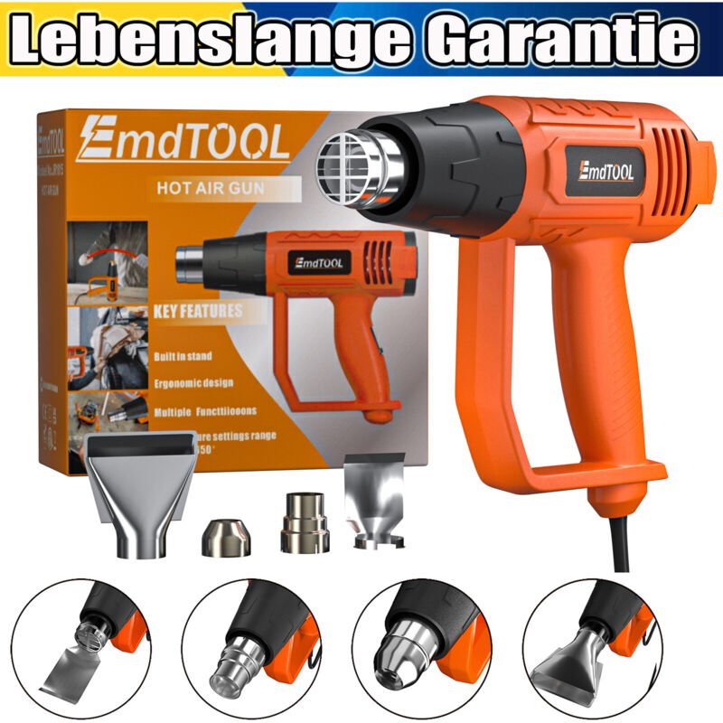 Dayplus - 60-600℃ Professionelle Heißluftpistole Heißluftfön Heißluftgebläse 4 Düsen 2000W