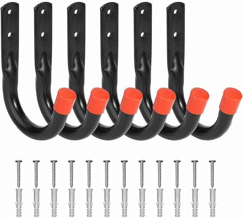 Lot De 6 Crochets Muraux En U Robustes Pour Rangement Garage Outils Vélo Chaise Échelle Tuyau
